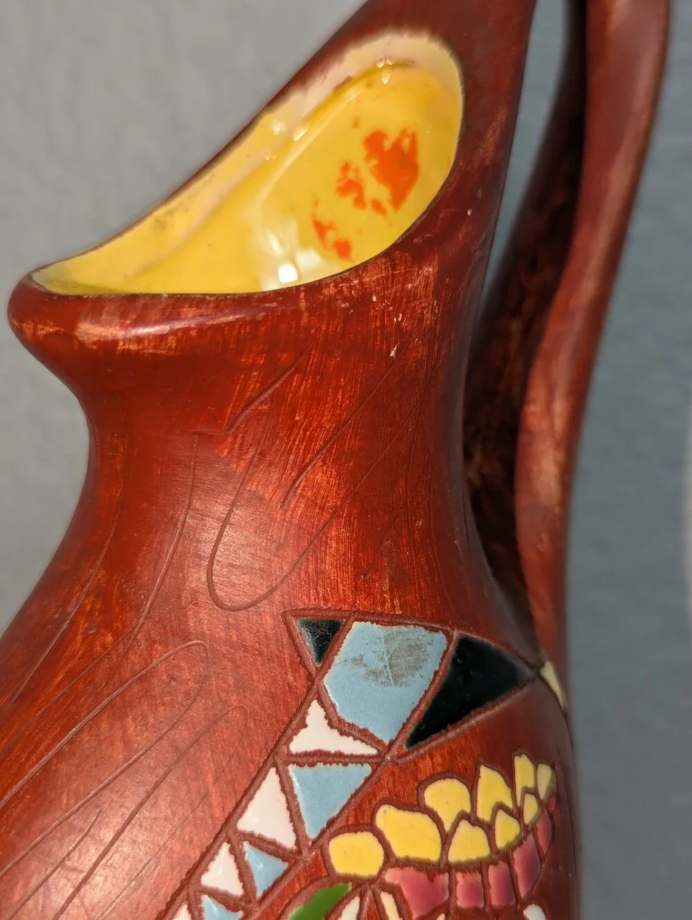 VTG MCM Keramos Israel Pottery Pitcher Vase Signed Israel Taub 13.5